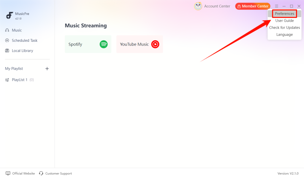 musicfre-open-preferences-settings