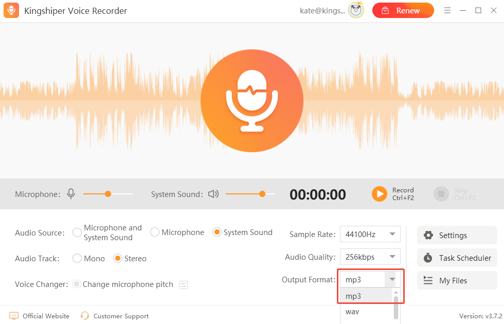 select-mp3-output-format-recorder