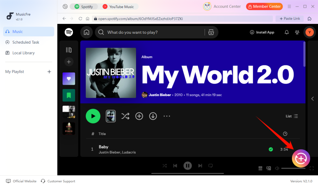 musicfre-add-spotify-album-to-mp3-conversion-list