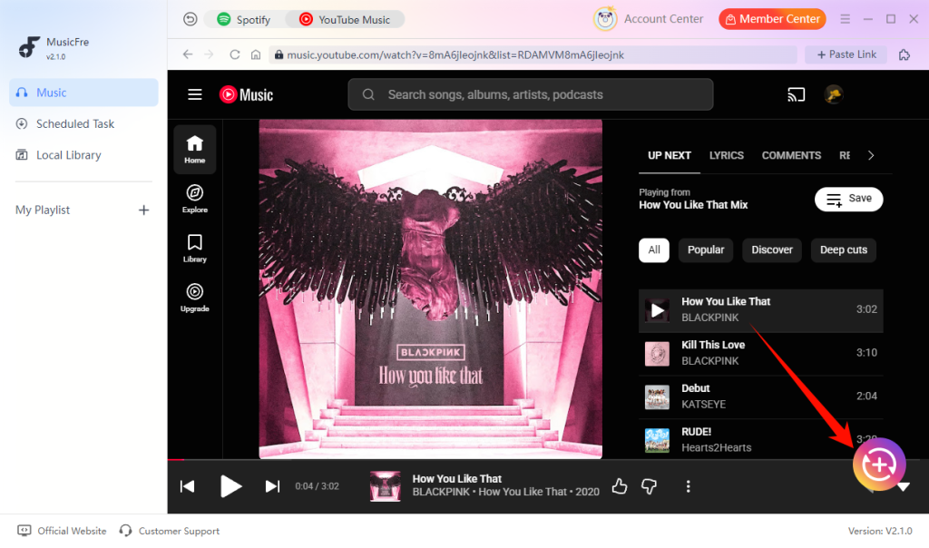 musicfre-add-youtube-music-to-conversion-list