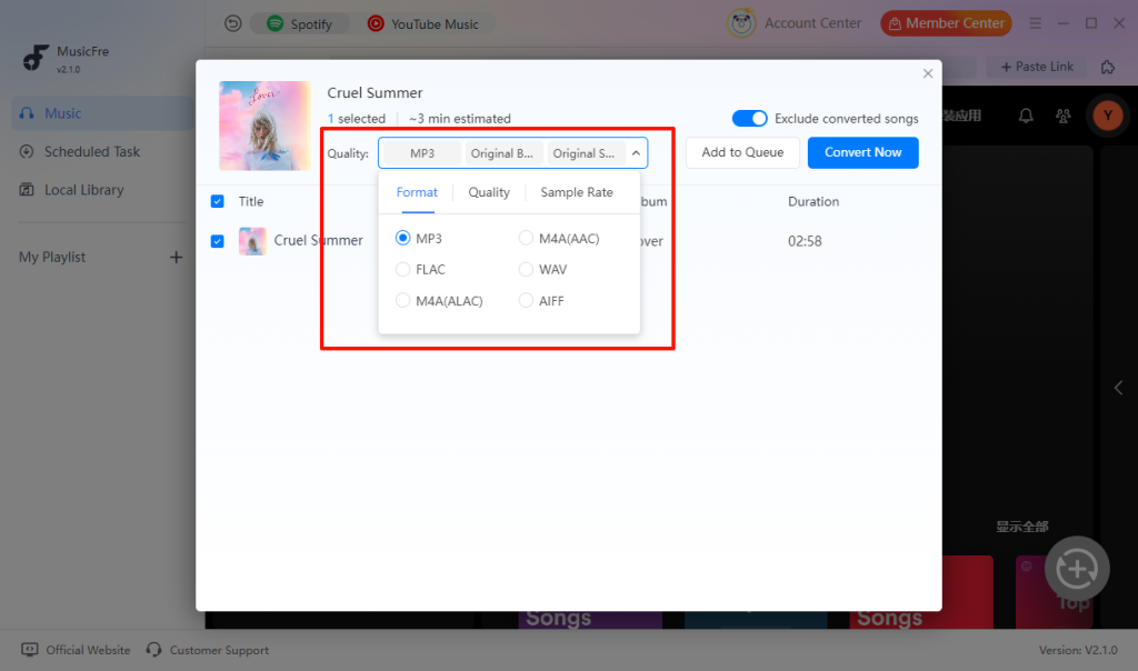 musicfre-download-spotify-link-to-mp3-settings