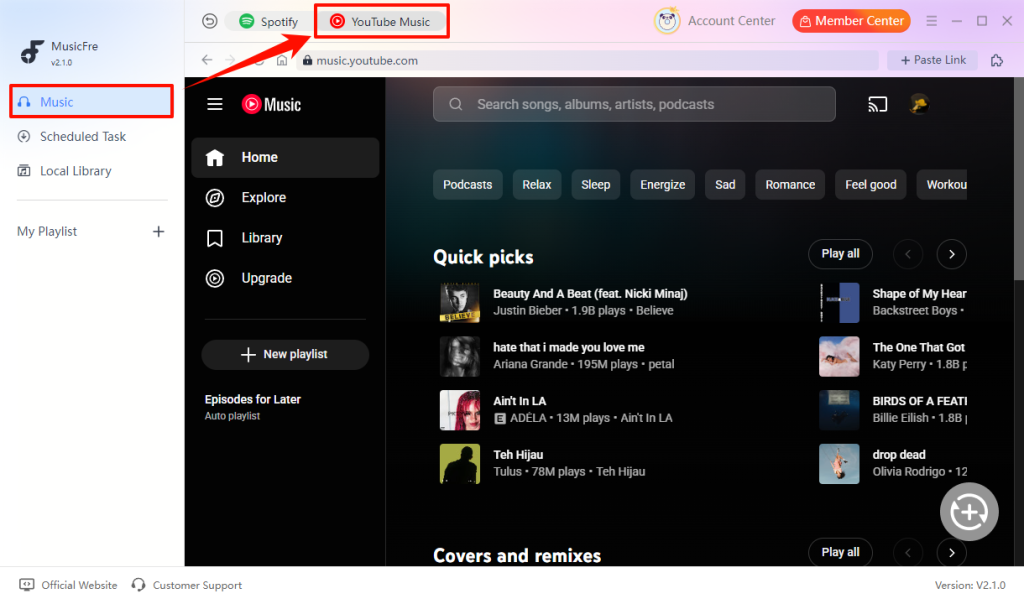 musicfre-open-youtube-music-interface