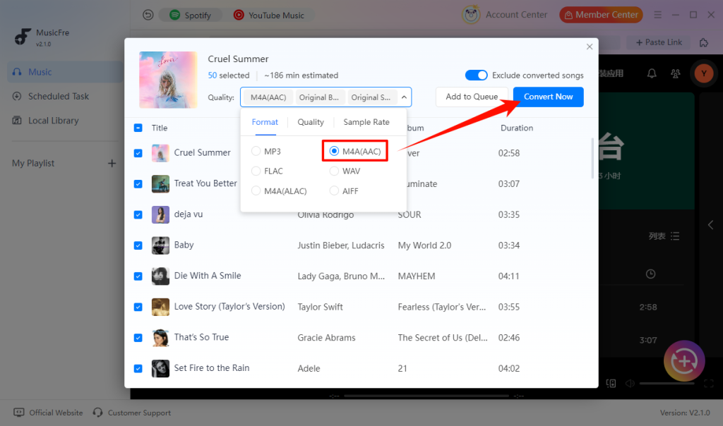 musicfre-set-spotify-to-aac-output-format