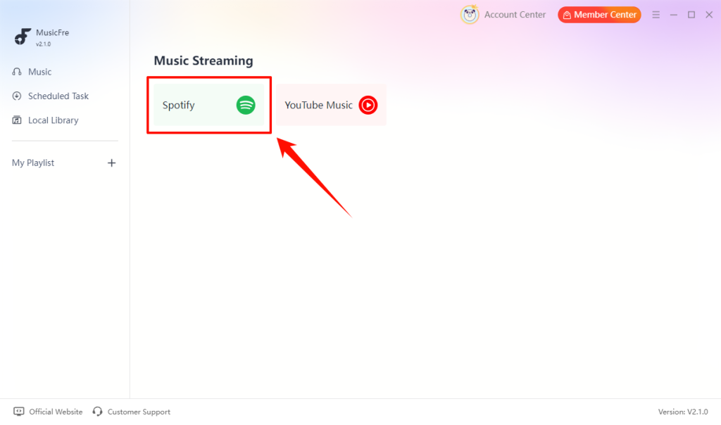 musicfre-select-spotify-to-save-music-as-local-audio